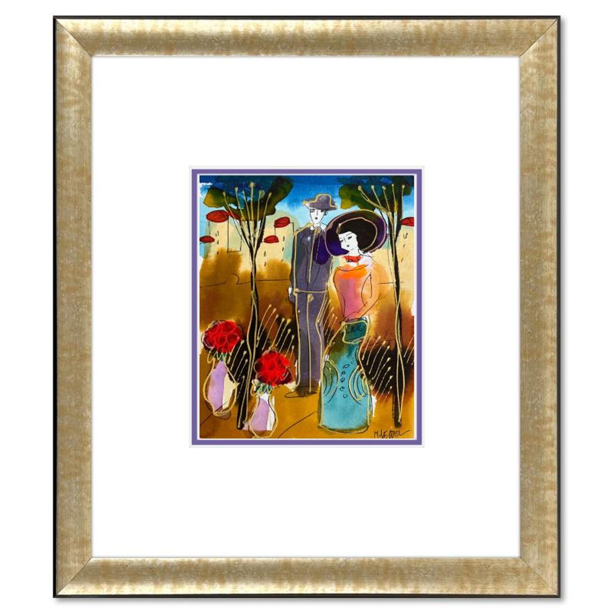 Moshe Leider, Framed Original Mixed Media Watercolor Painting, Hand Signed with Letter of Authenticity.