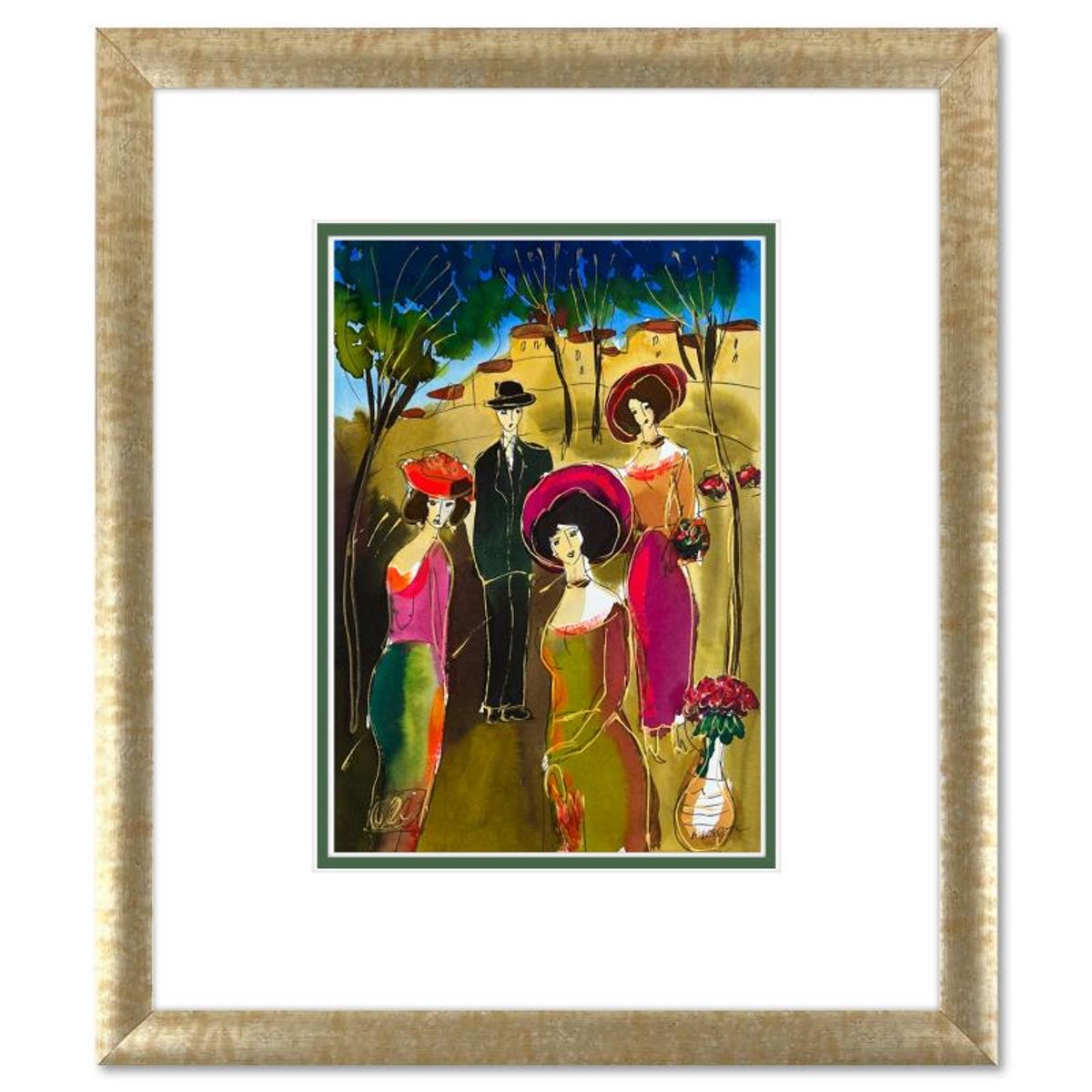 Moshe Leider, Framed Original Mixed Media Watercolor Painting, Hand Signed with Letter of Authenticity.