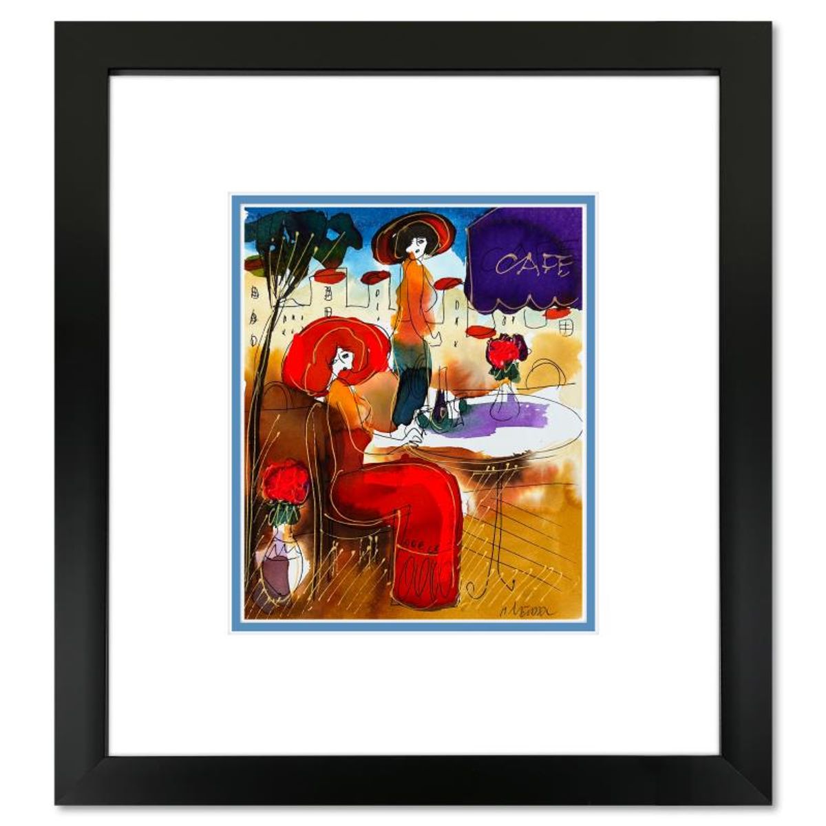 Moshe Leider, Framed Original Mixed Media Watercolor Painting, Hand Signed with Letter of Authenticity.