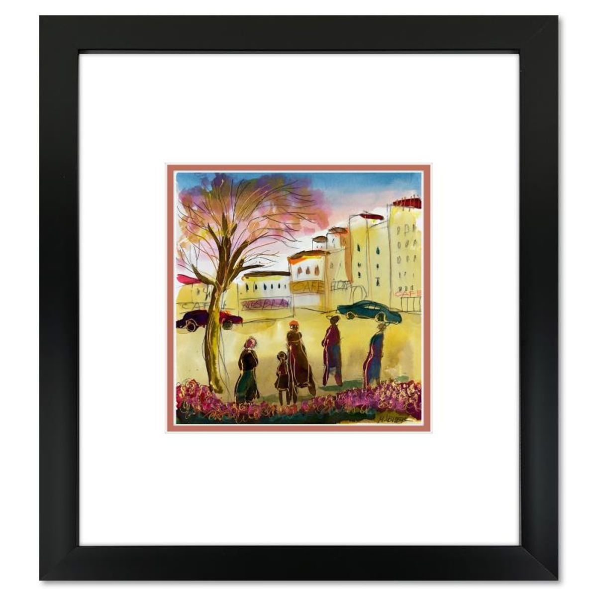 Moshe Leider, Framed Original Mixed Media Watercolor Painting, Hand Signed with Letter of Authenticity.
