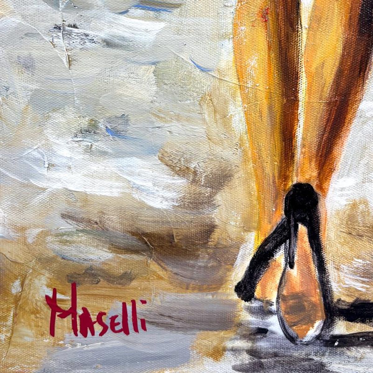 Michael Maselli, "Red Purse Tonight" Original Painting on Canvas, Hand Signed with Letter of Authenticity.