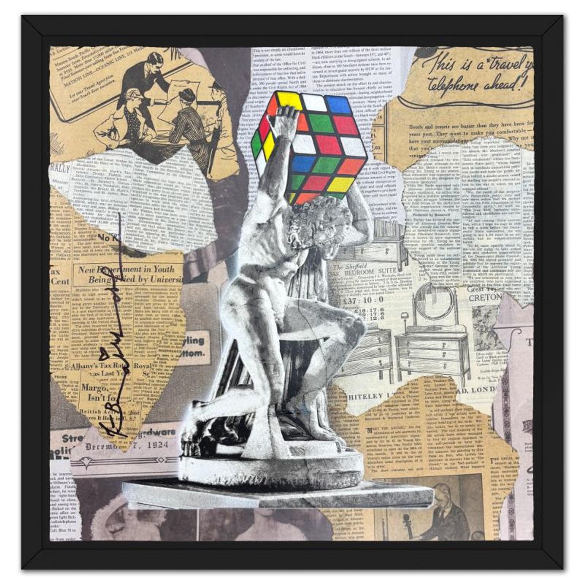 Mr Brainwash, "Rubik's - Atlas" Framed Unique (UNQ) Mixed Media, Hand Signed with Certificate of Authenticity.