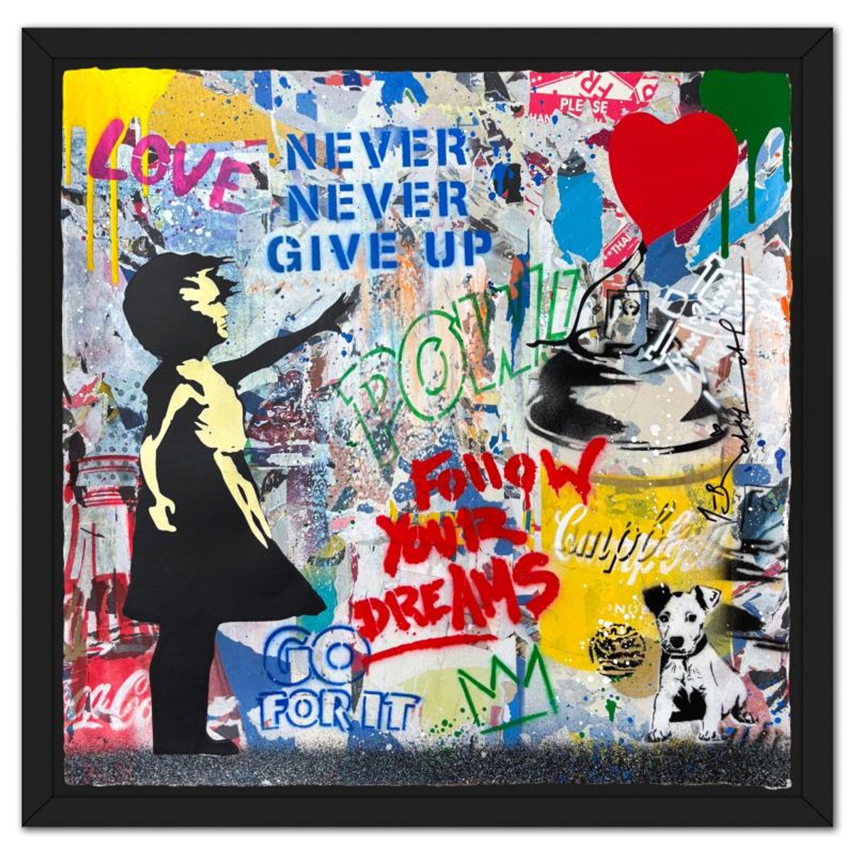 Mr Brainwash, "Balloon Girl" Framed Mixed Media Original, Hand Signed with Certificate of Authenticity.