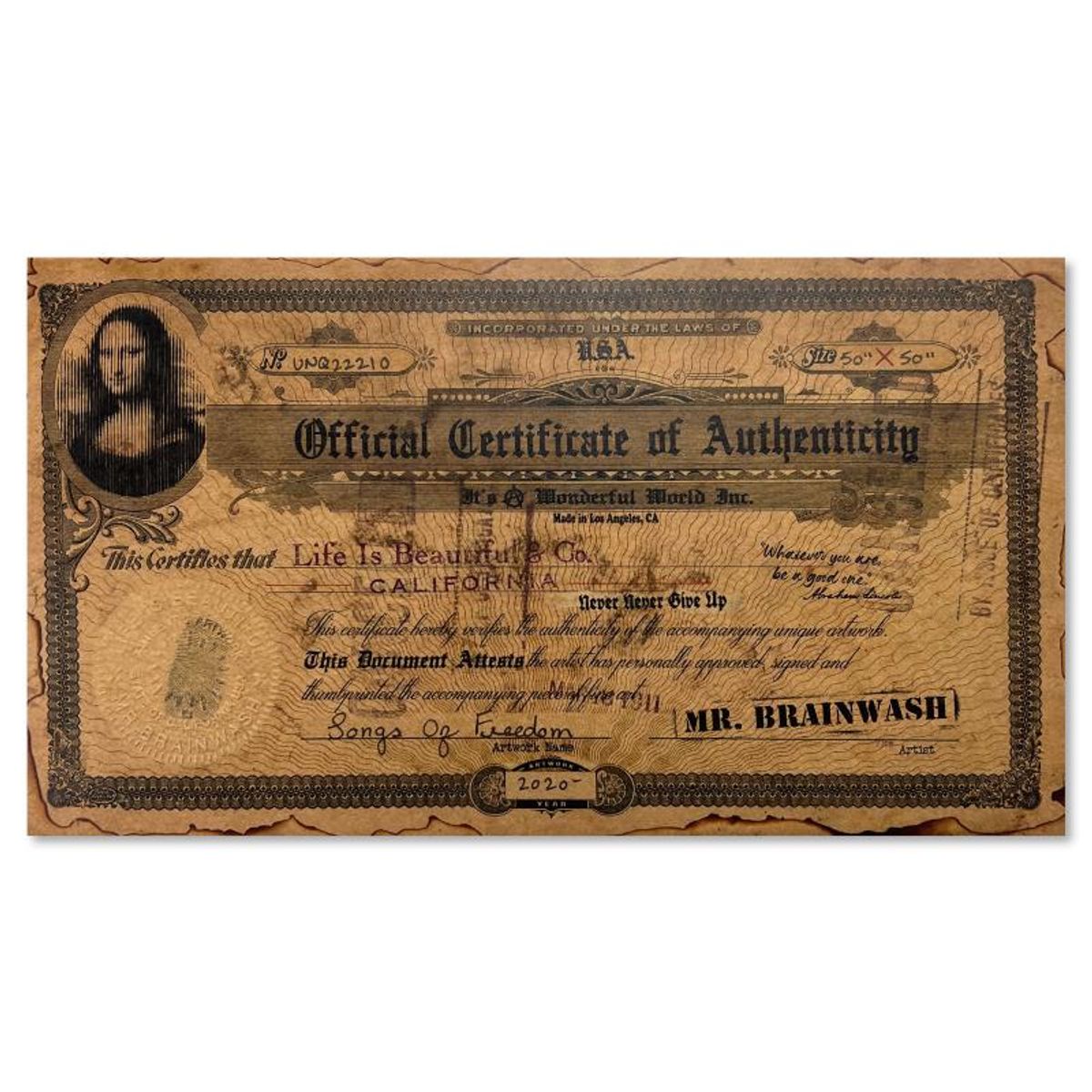Mr. Brainwash, "Songs of Freedom" Unique (UNIQ) Mixed Media, Hand Signed with Certificate of Authenticity.