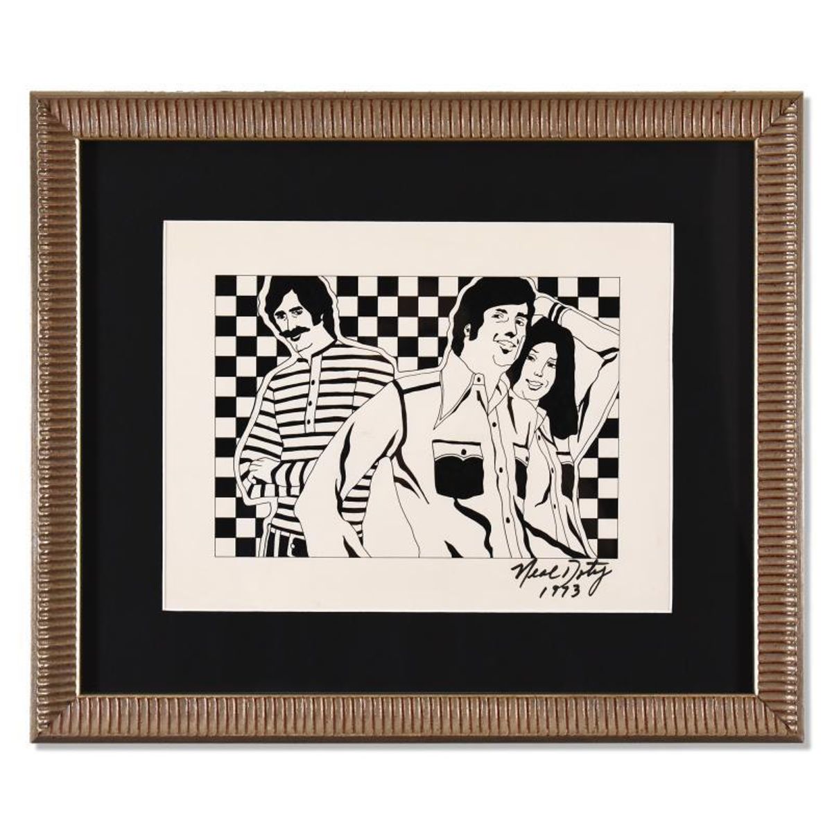 Neal Doty (1941-2016), Framed Original Pen and Ink Drawing, Dated 1973 and Hand Signed with Letter of Authenticity.