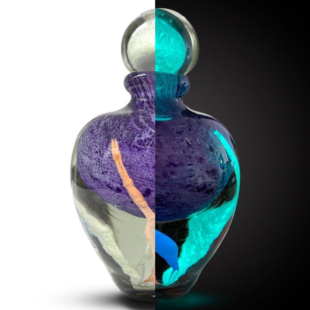 Jean Claude Novaro (1943-2014), Hand Blown Glow in the Dark Glass Sculpture, Hand Signed with Letter of Authenticity.