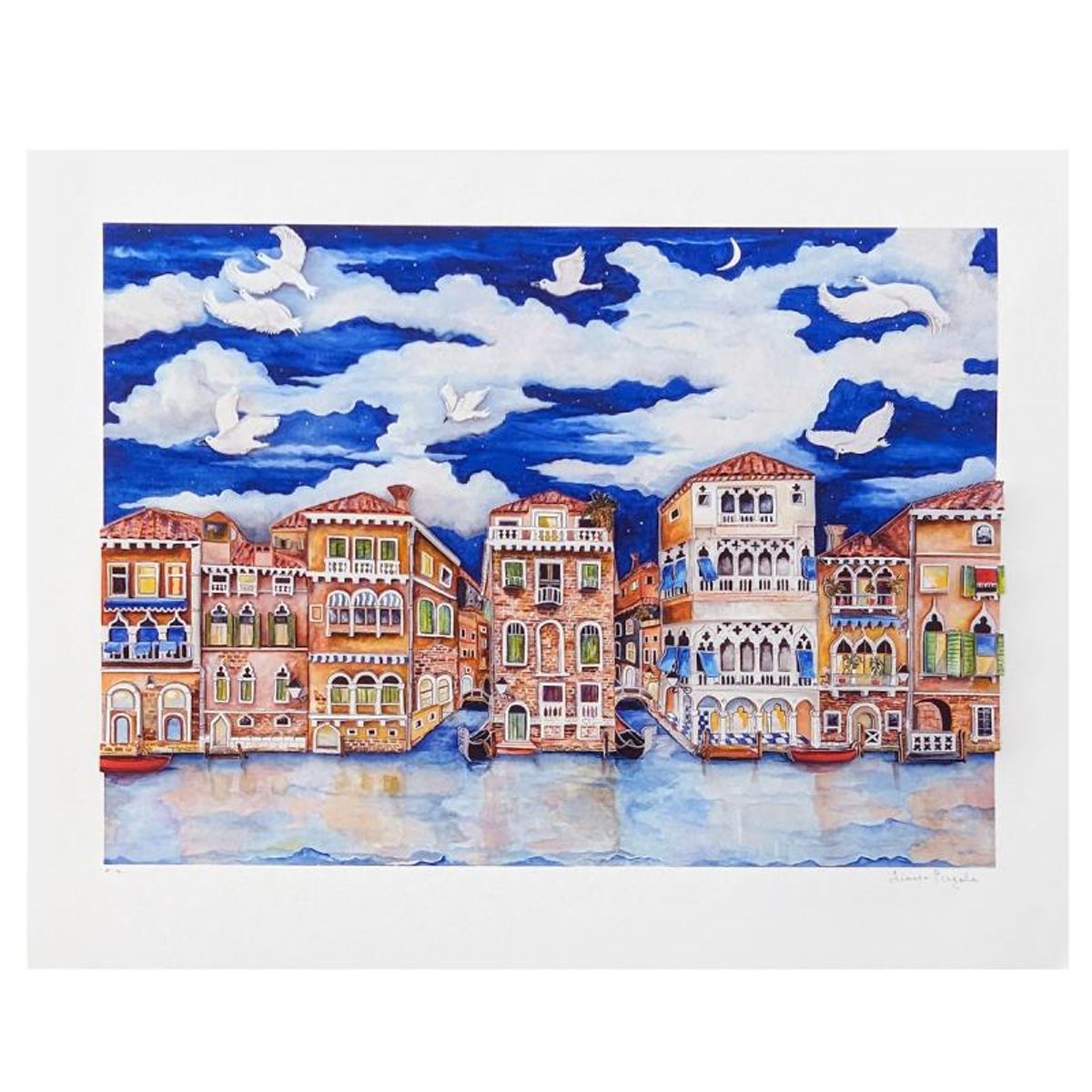 Linnea Pergola, "Moonlight over Venice" 3D Limited Edition, Hand Signed with Letter of Authenticity.