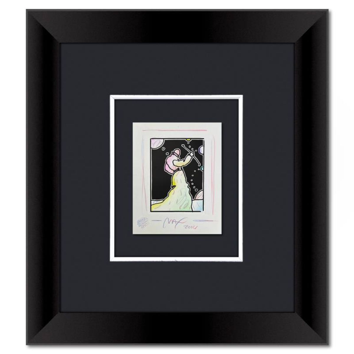 Peter Max, "Sage with Cane" Framed One-of-a-Kind Mixed Media, Hand Signed with Registration Number Certifying Authenticity.