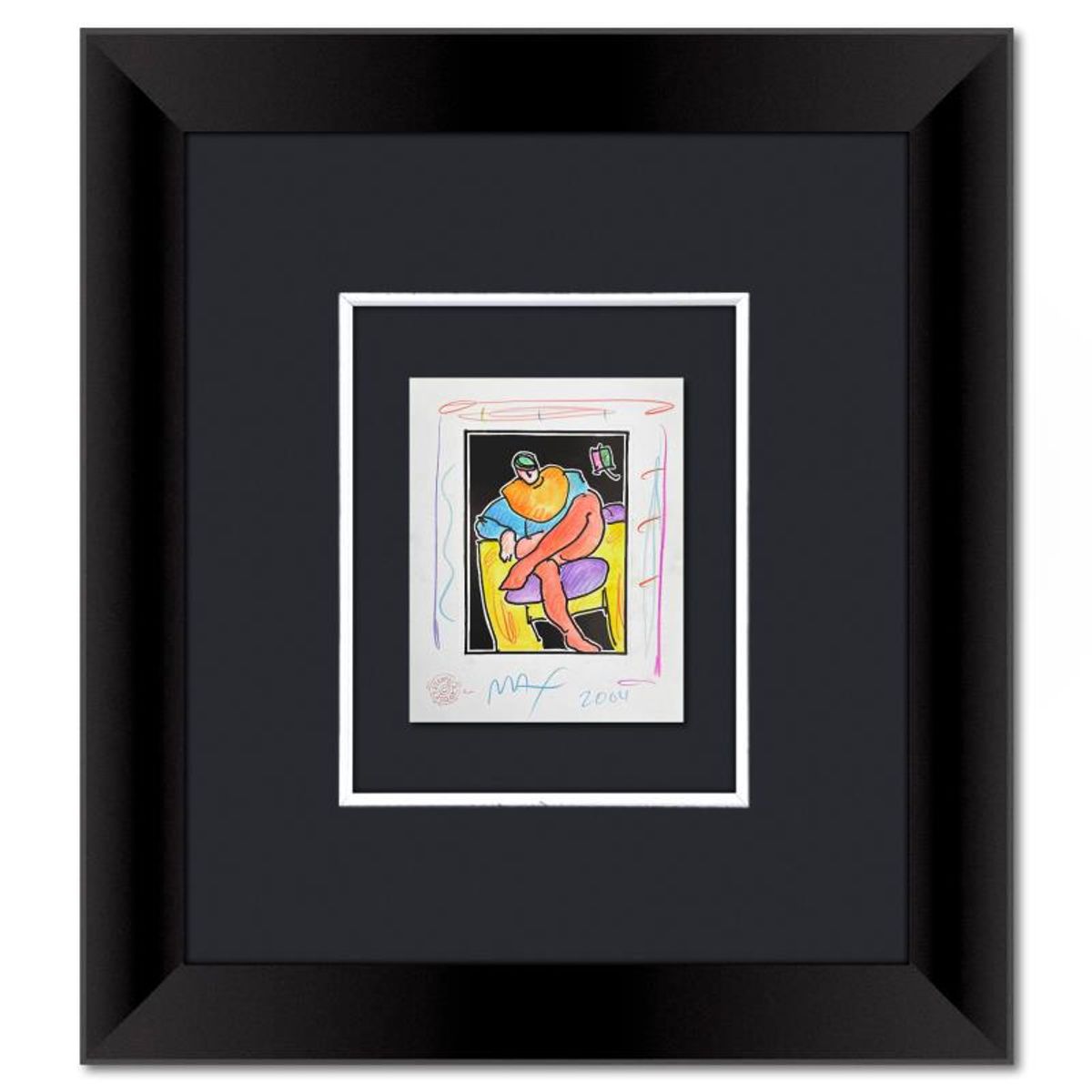 Peter Max, Framed One-of-a-Kind Mixed Media, Hand Signed with Registration Number Certifying Authenticity.