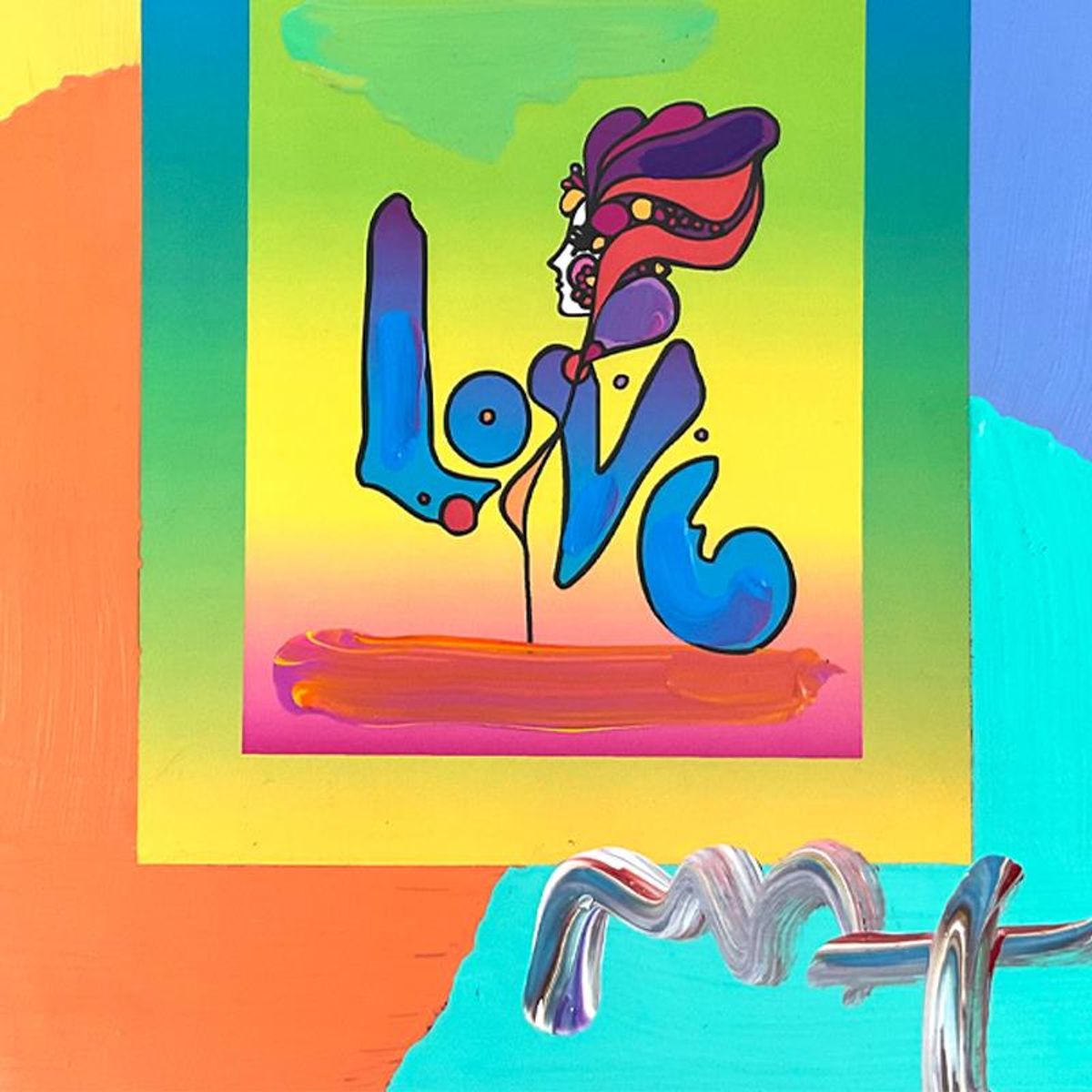 Peter Max, "Love" Framed One-of-a-Kind Acrylic Mixed Media, Hand Signed with Registration Number Certifying Authenticity