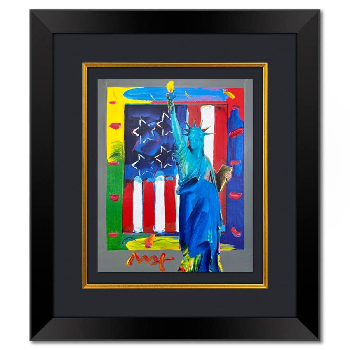 Peter Max, "United We Stand" Framed One-of-a-Kind Mixed Media, Hand Signed with Registration Number Certifying Authenticity.