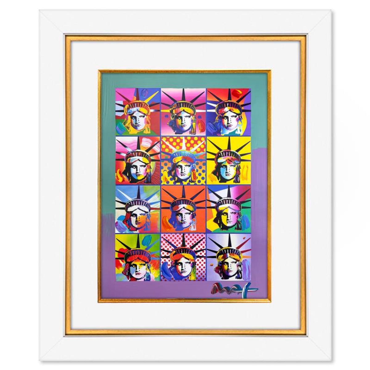 Peter Max, "Liberty & Justice" Framed One-of-a-Kind Mixed Media, Hand Signed with Registration Number Certifying Authenticity.