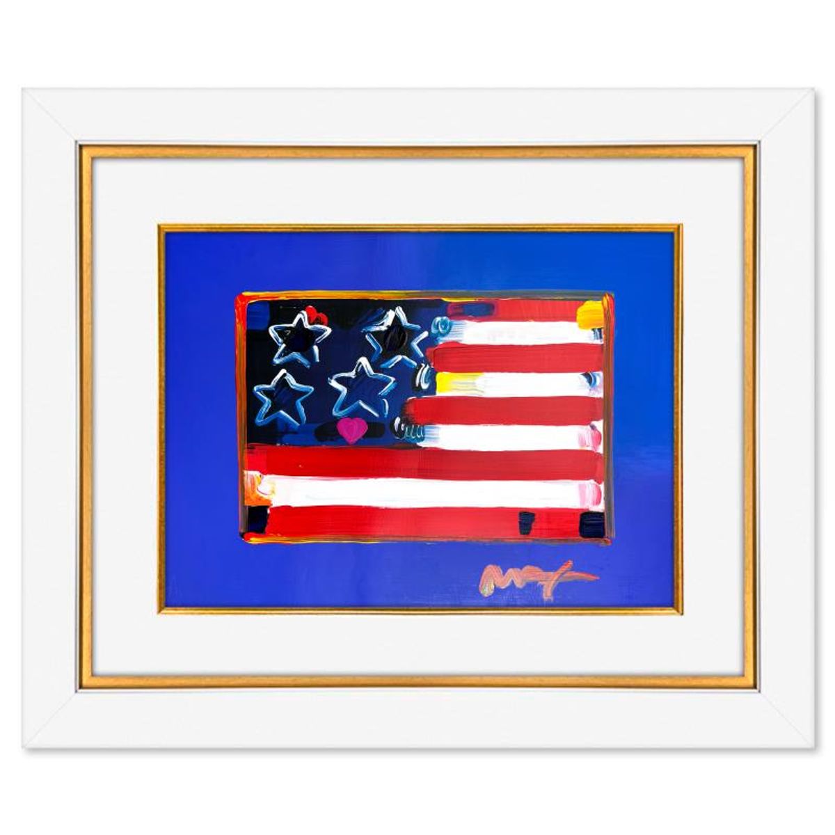 Peter Max, "Flag" Framed One-of-a-Kind Mixed Media, Hand Signed with Registration Number Certifying Authenticity.