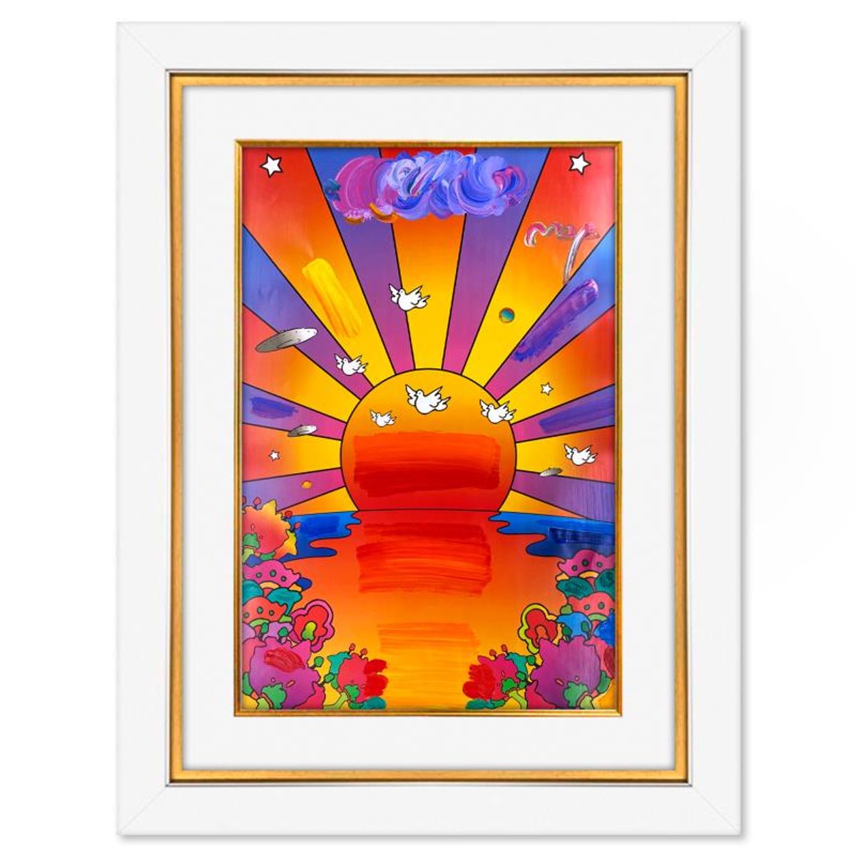 Peter Max, "Sunrise 2000" Framed One-of-a-Kind Mixed Media, Hand Signed with Registration Number Certifying Authenticity.
