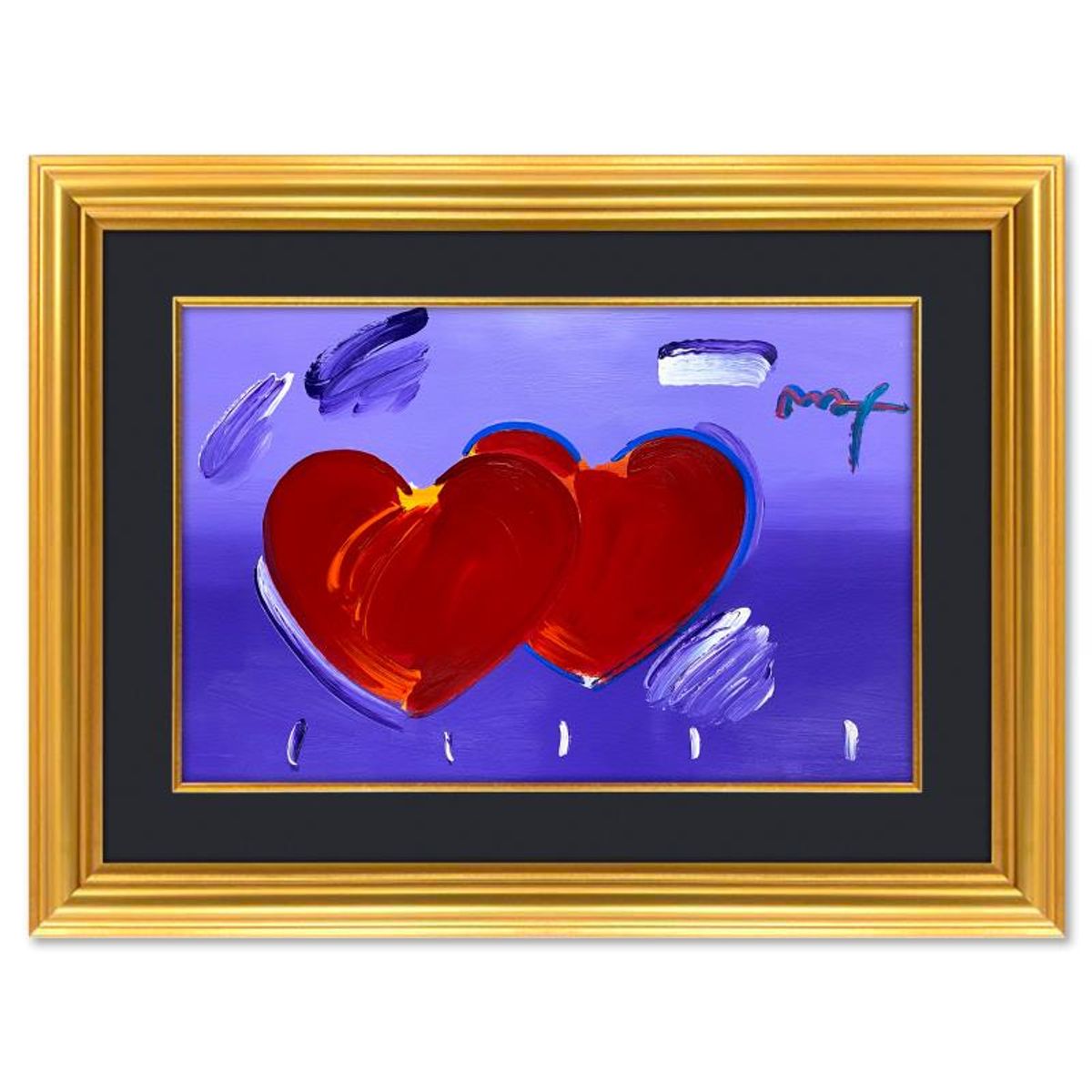 Peter Max, "Two Hearts as One" Framed One-of-a-Kind Mixed Media, Hand Signed with Registration Number Certifying Authenticity.