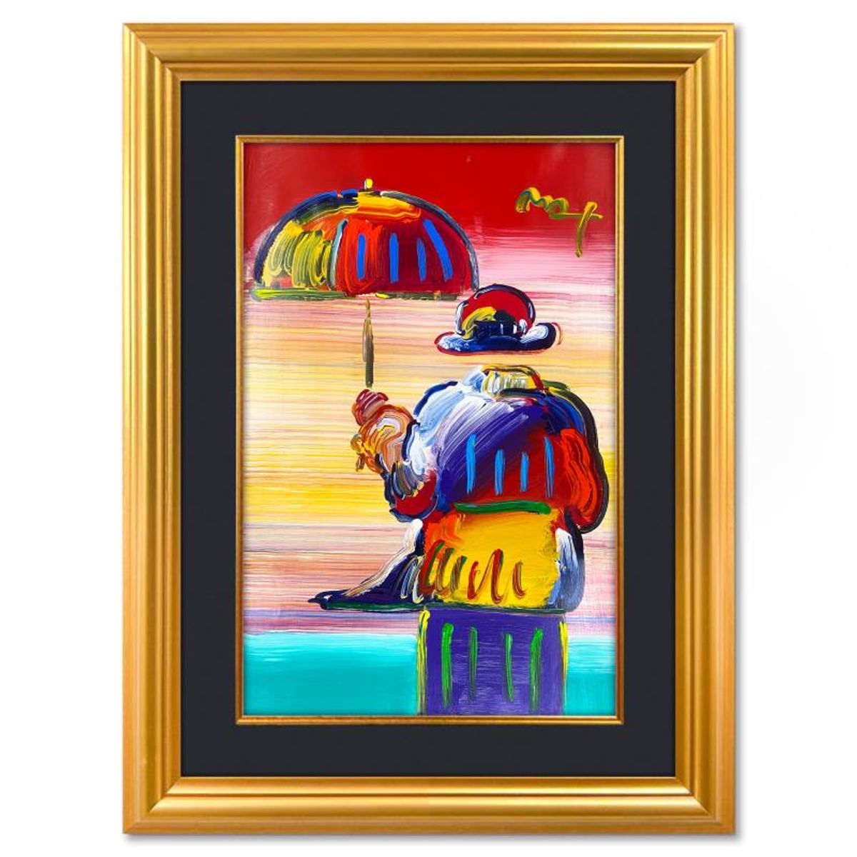 Peter Max, "Umbrella Man" Framed One-of-a-Kind Mixed Media, Hand Signed with Registration Number Certifying Authenticity.