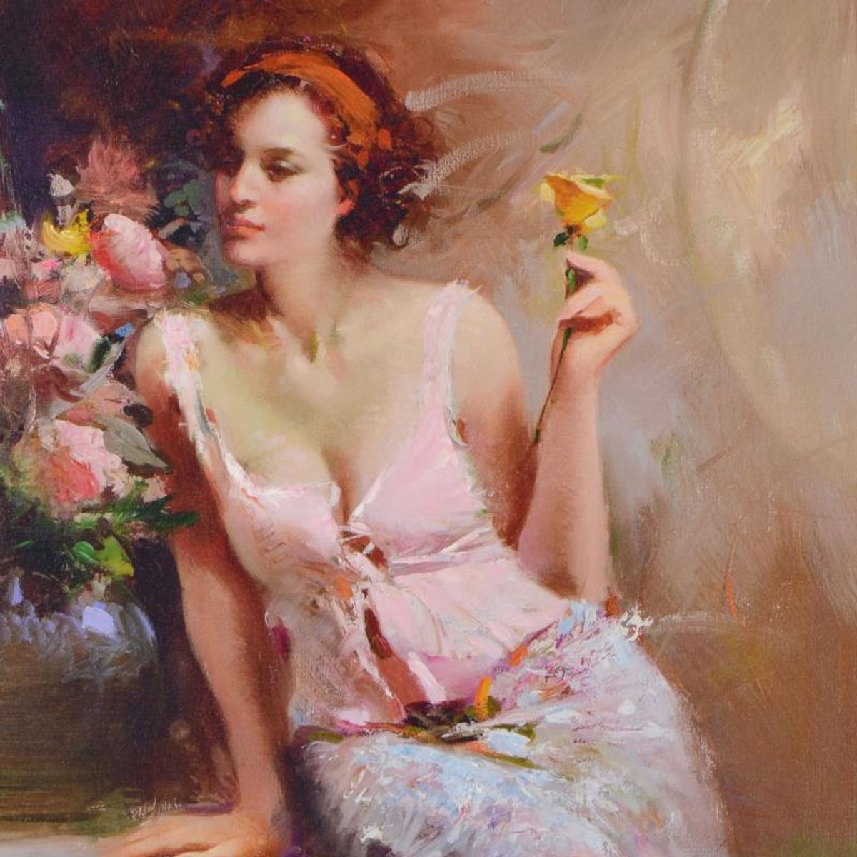 Pino (1939-2010), "Sweet Scent" Framed Limited Edition Hand Embellished Giclee on Canvas. Numbered and Hand Signed with Certificate of Authenticity.