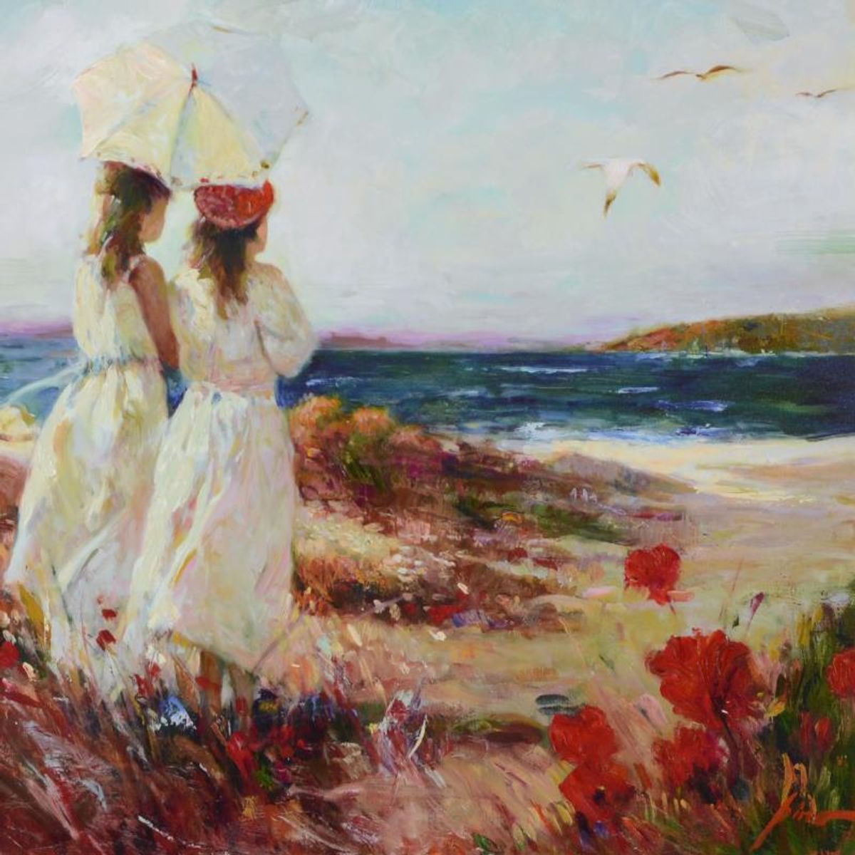 Pino (1939-2010), "Sister" Framed Limited Edition Hand Embellished Giclee on Canvas. Numbered and Hand Signed with Certificate of Authenticity.