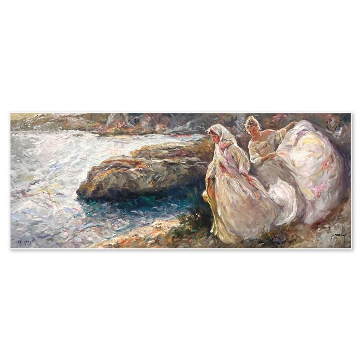 Royo, "Bajando Hacia El Mar" Limited Edition Printer's Proof on Clay-Board (18" x 45"), Numbered 1/5 and Hand Signed with Letter of Authenticity.