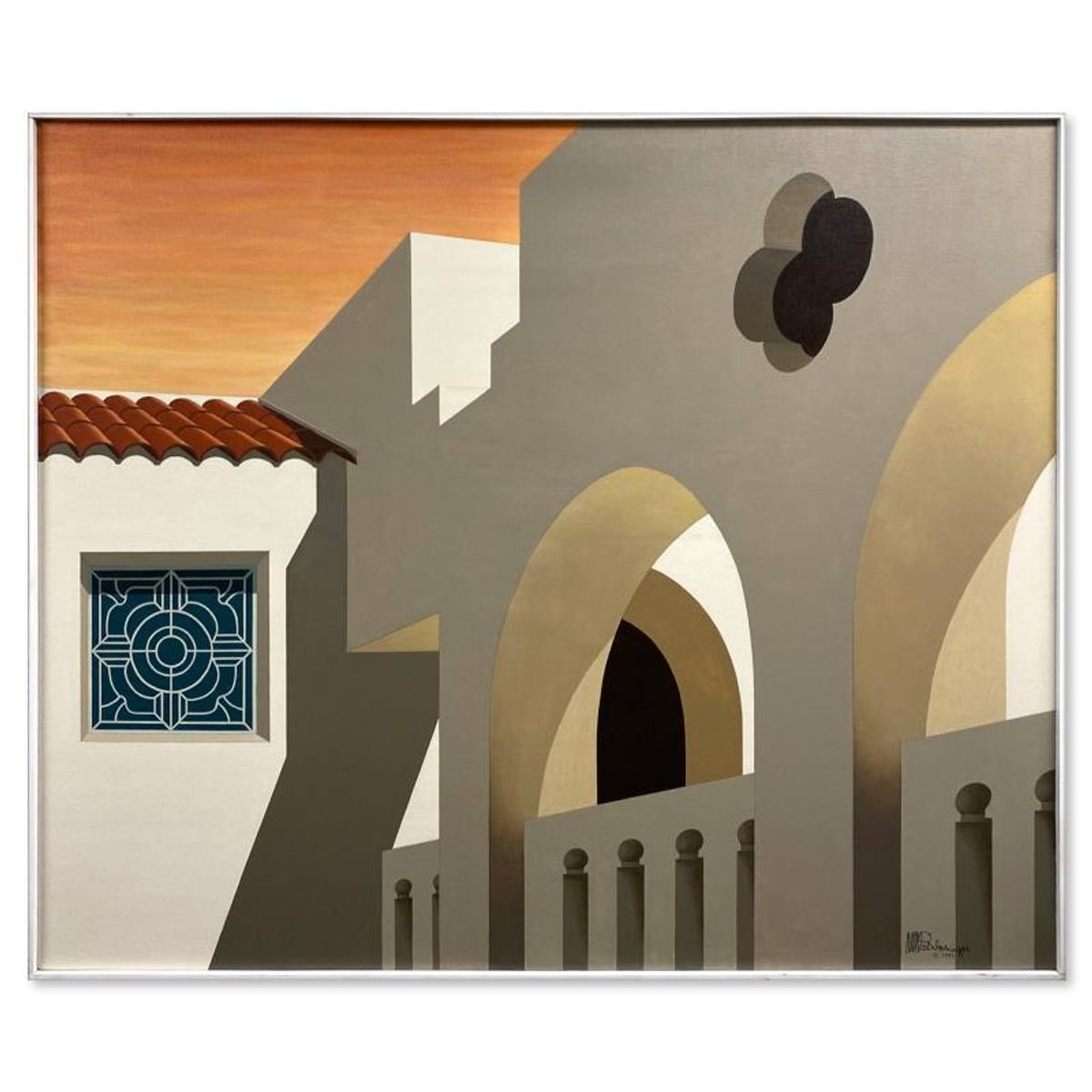 William Schlesinger (1915-2011), "Patio Del Sol" Framed Original Oil Painting on Canvas (40" x 48.5"), Dated 1983 and Hand Signed with Letter of Authenticity