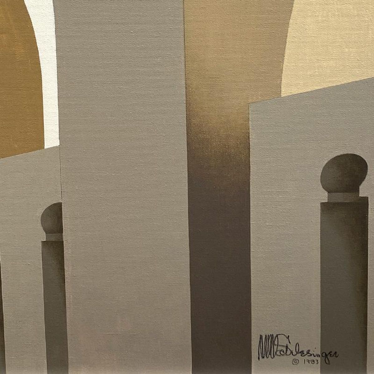 William Schlesinger (1915-2011), "Patio Del Sol" Framed Original Oil Painting on Canvas (40" x 48.5"), Dated 1983 and Hand Signed with Letter of Authenticity