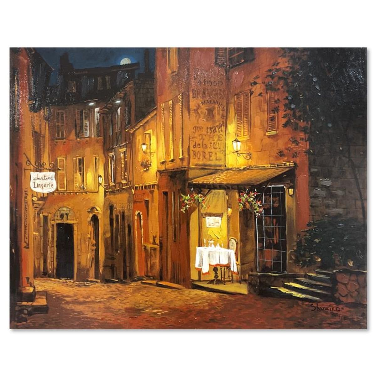 Viktor Shvaiko, "Moonrise at the Rodez" Hand Embellished Limited Edition Printer's Proof on Canvas, Numbered 1/3 and Hand Signed with Letter of Authenticity.