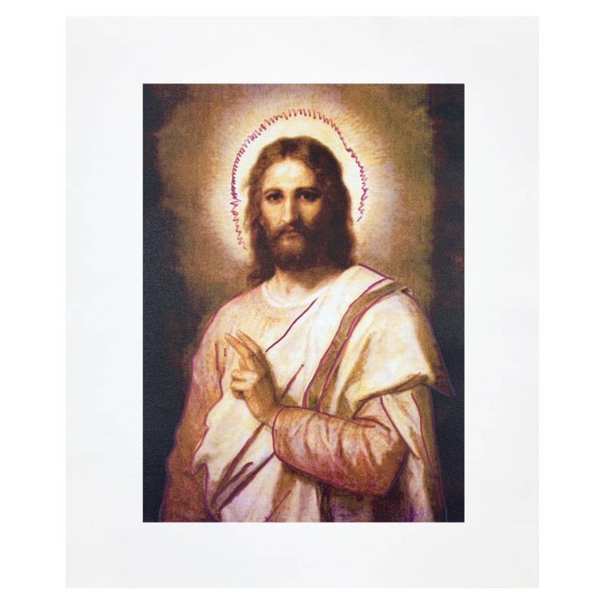 Steve Kaufman (1960-2010), "Jesus Peace (State 2)" Hand Signed and Numbered Limited Edition Hand Pulled silkscreen Mixed Media on Canvas with LOA.