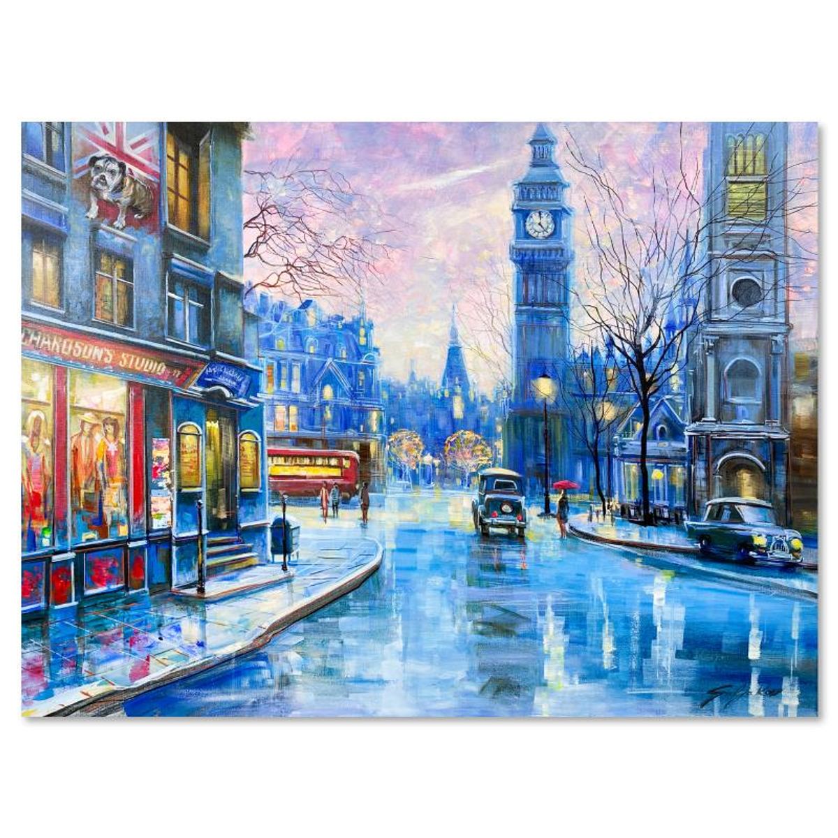 Vadik Suljakov, "London's Nostalgia" Original Oil Painting on Canvas, Hand Signed with Letter of Authenticity.