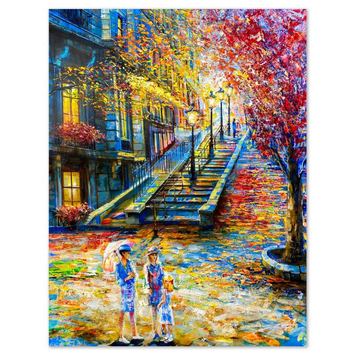 Vadik Suljakov, "Ladies at the Steps" Original Oil Painting on Canvas, Hand Signed with Letter of Authenticity.