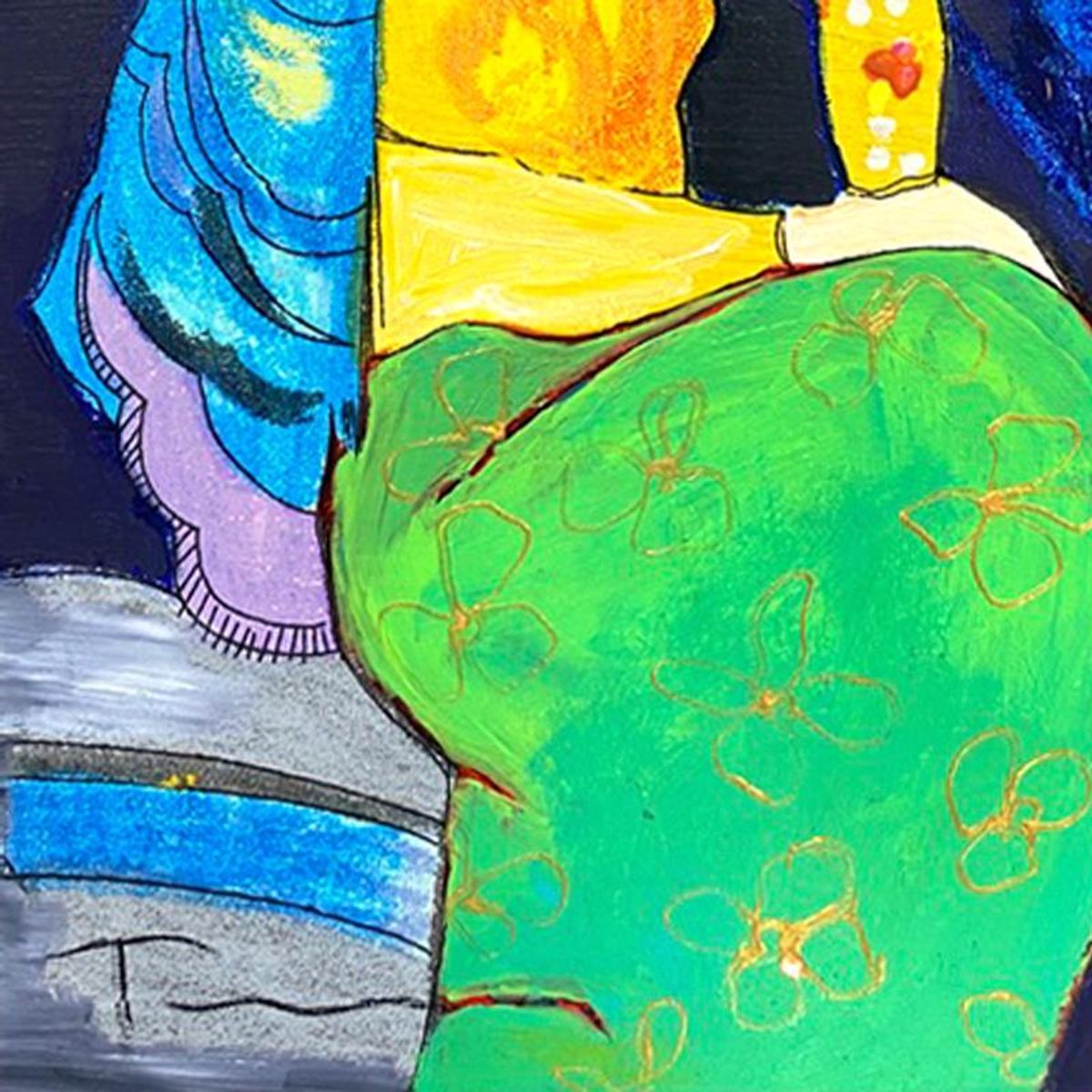 Itzchak Tarkay (1935-2012), "Blue Mood" One-of-a-Kind Mixed Media Over Paint on Wood, Hand Signed with Letter of Authenticity