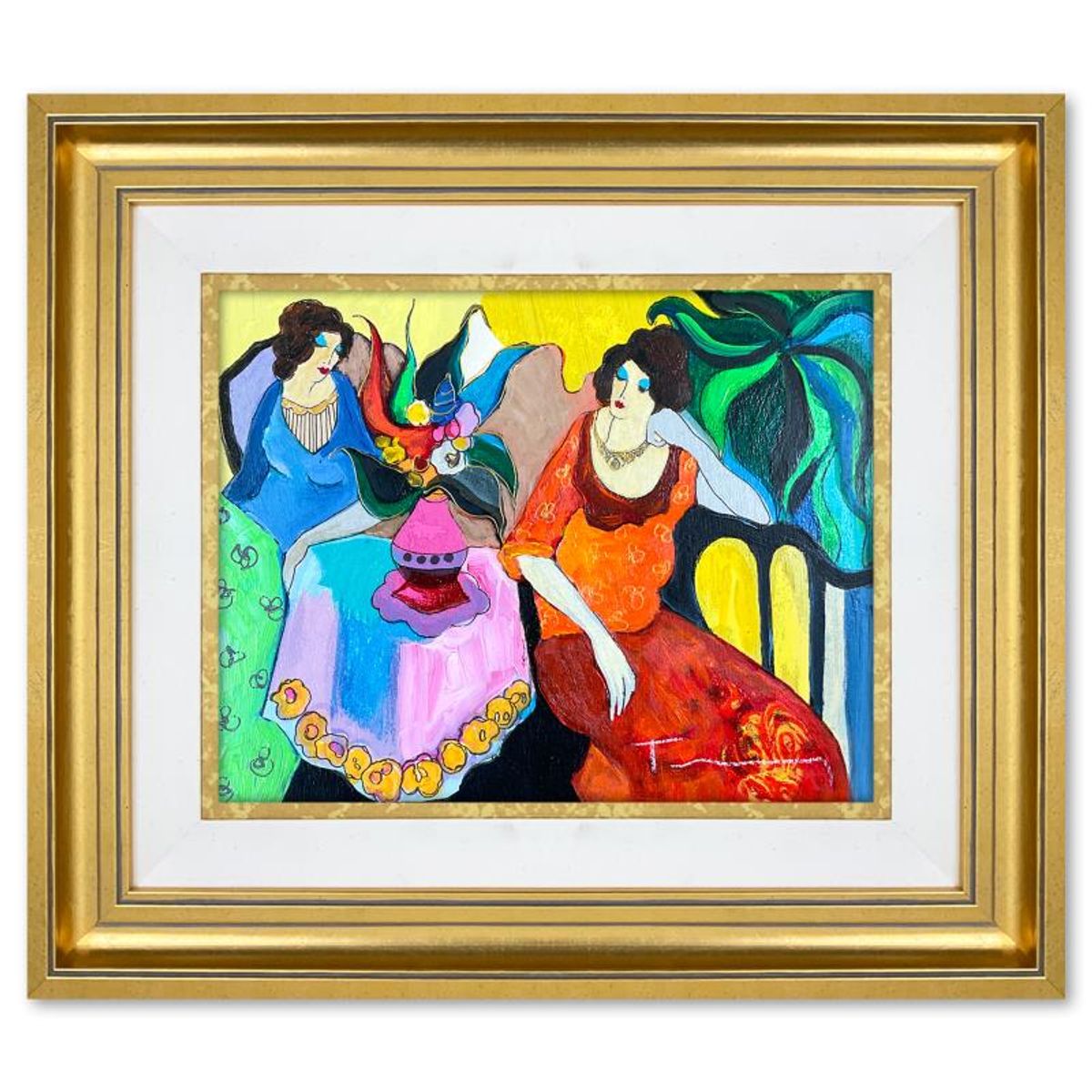 Itzchak Tarkay (1935-2012), "Tranquility" Framed One-of-a-Kind Mixed Media Over Paint on Wood, Hand Signed with Letter of Authenticity