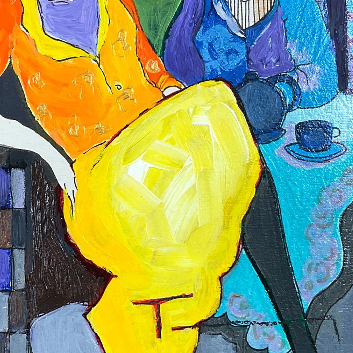 Itzchak Tarkay (1935-2012), "Sisters" Framed One-of-a-Kind Mixed Media Over Paint on Wood, Hand Signed with Letter of Authenticity