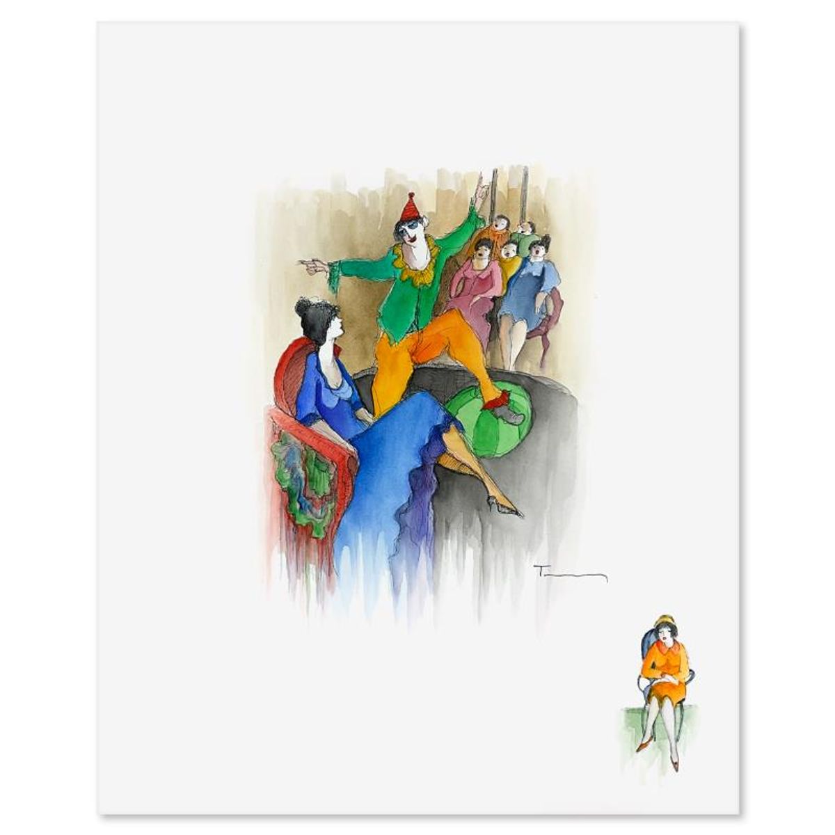 Itzchak Tarkay (1935-2012), Original Mixed Media Watercolor Painting on Paper, Hand Signed with Letter of Authenticity