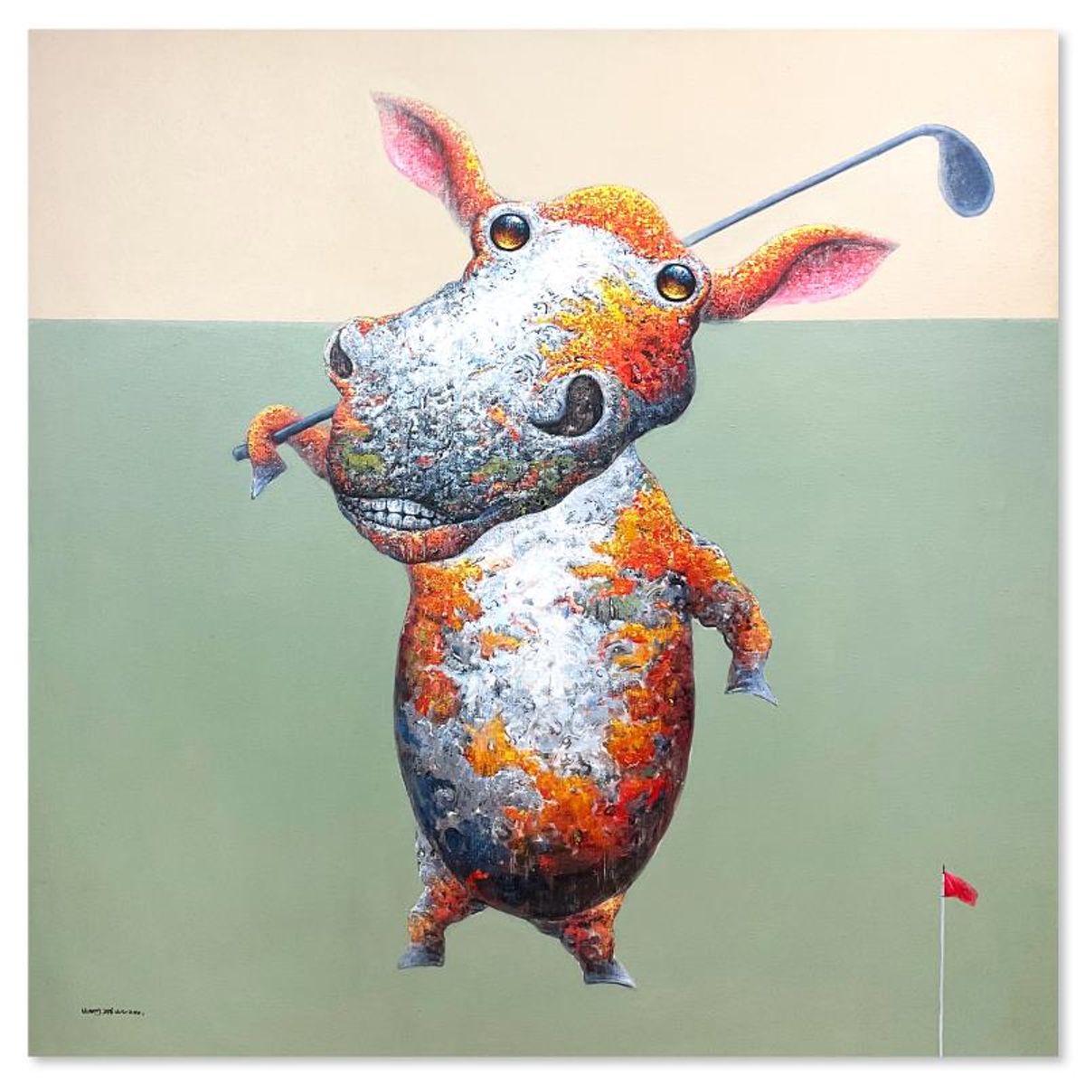 Wang, Original Mixed Media Painting on Gallery Wrapped Canvas (55" x 55"), Hand Signed with Letter of Authenticity.