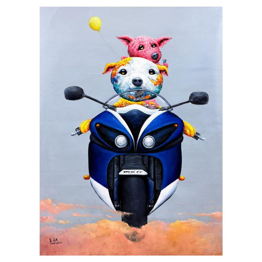 Wang, Original Mixed Media Painting on Canvas, Hand Signed with Letter of Authenticity.