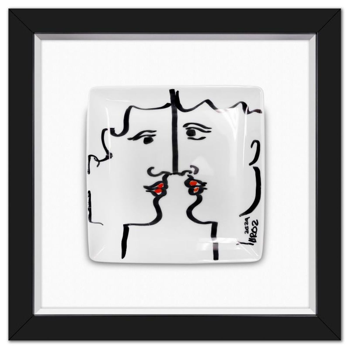 Yuroz, Framed Hand Painted Ceramic Plate, Hand Signed with Letter of Authenticity.