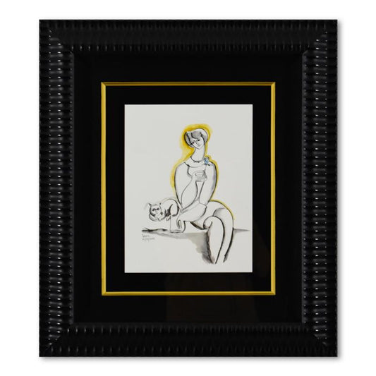 Yuroz, Framed Original Mixed Media Watercolor Painting, Hand Signed with Letter of Authenticity.
