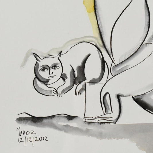 Yuroz, Framed Original Mixed Media Watercolor Painting, Hand Signed with Letter of Authenticity.