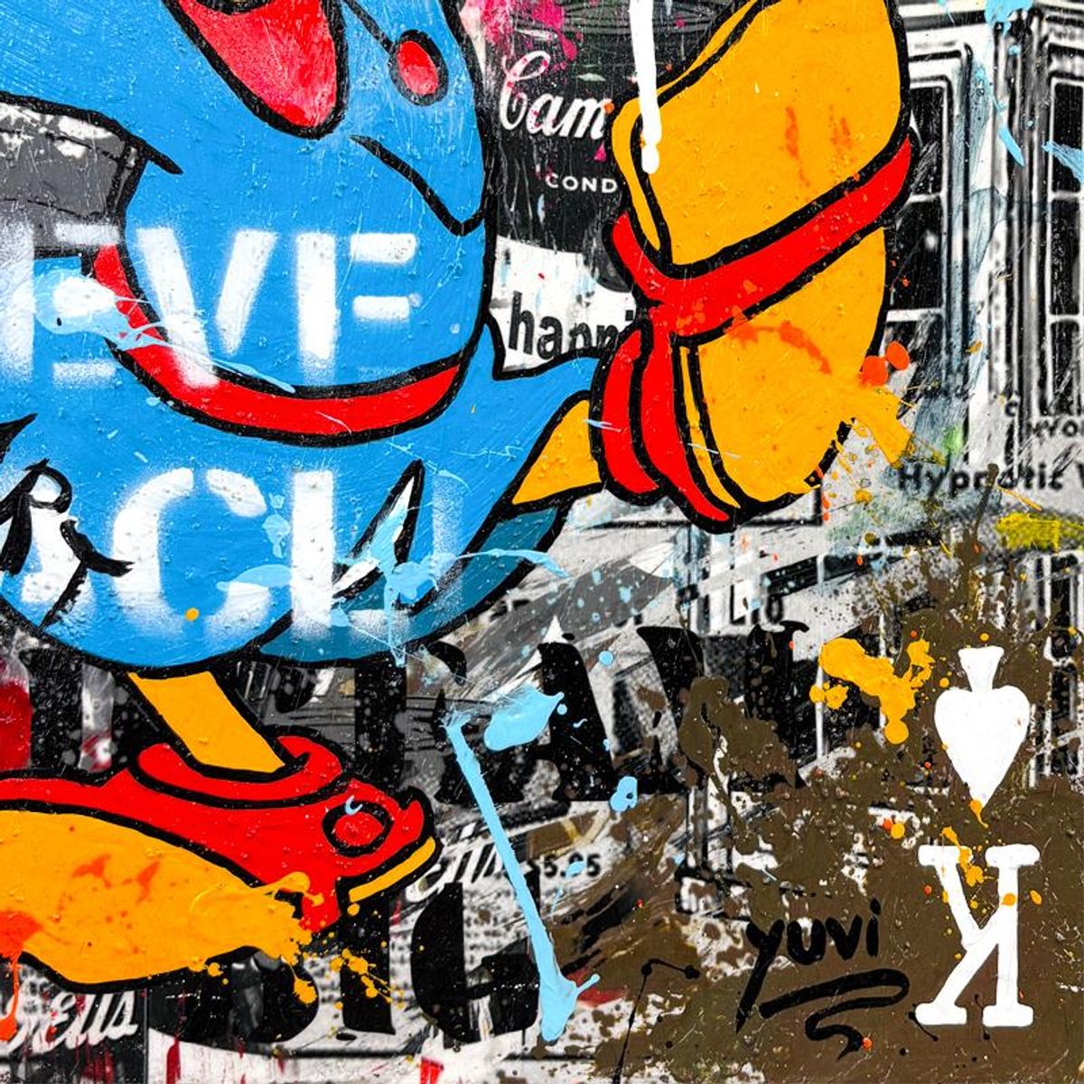 Yuvi, Framed Mixed Media Original on Canvas, Hand Signed with Letter of Authenticity.