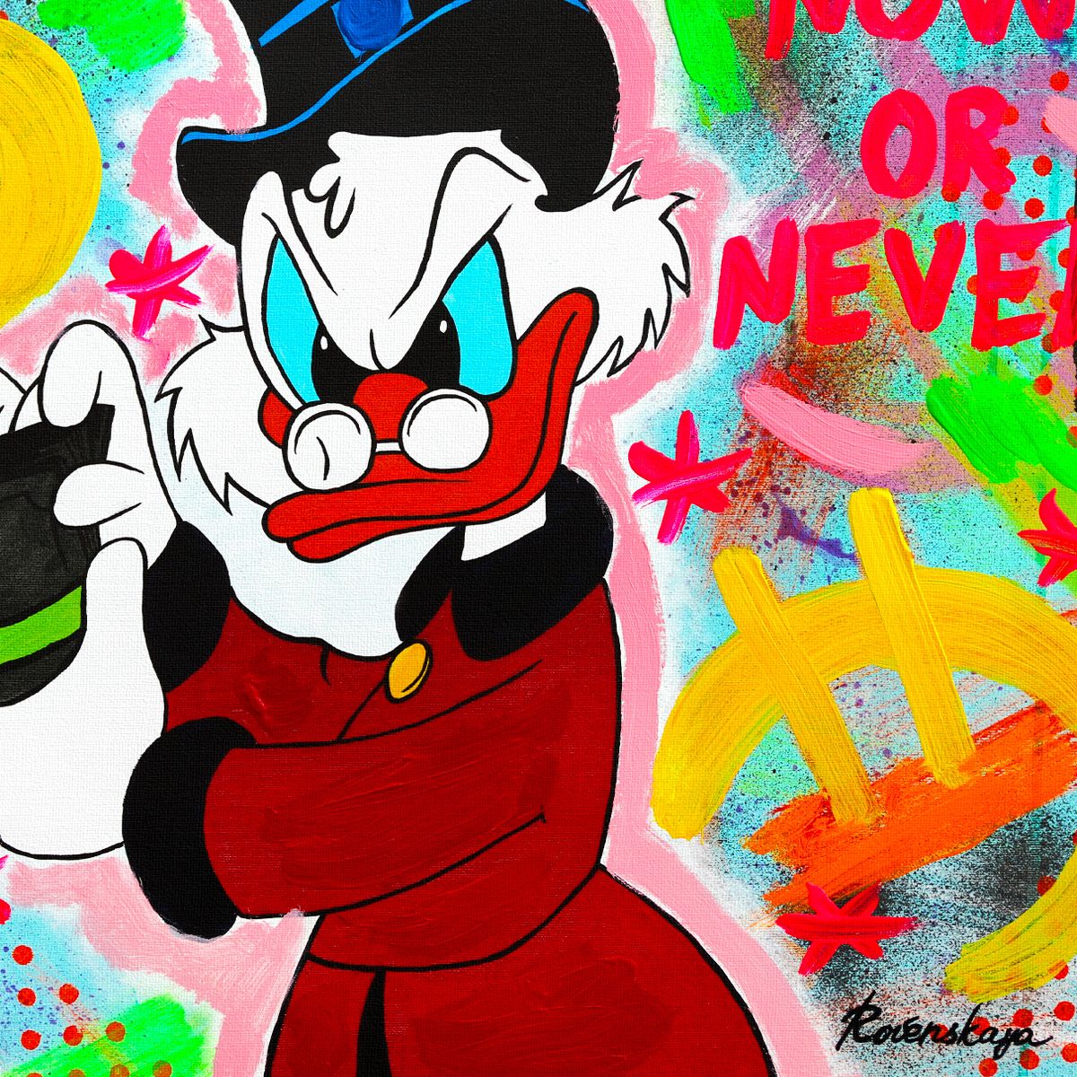 Nastya Rovenskaya- Mixed Media on Canvas "Counting Money"