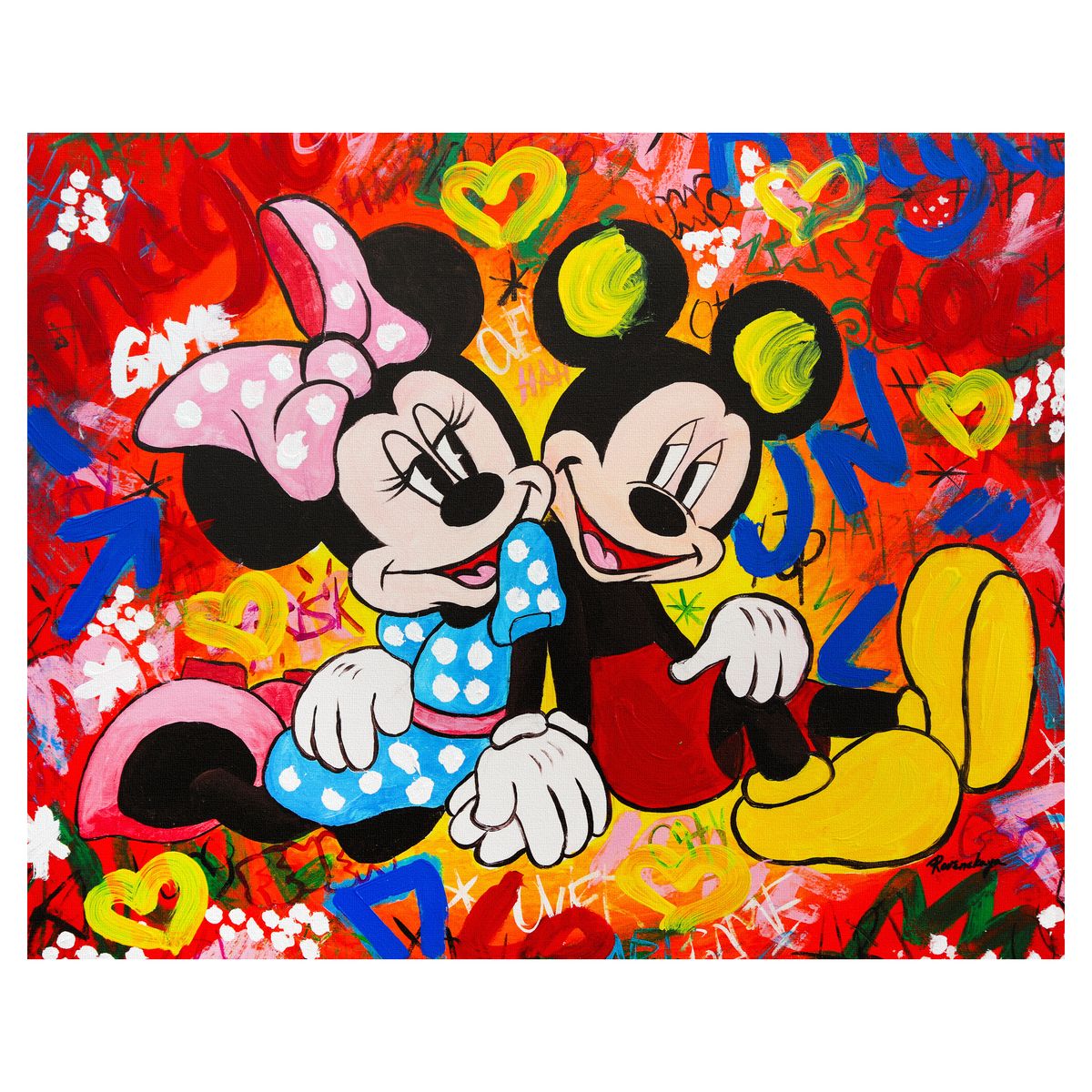 Nastya Rovenskaya- Mixed Media on Canvas "Mickey & Minnie"