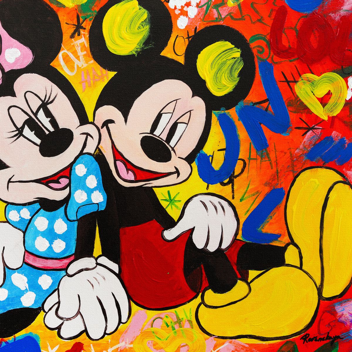 Nastya Rovenskaya- Mixed Media on Canvas "Mickey & Minnie"