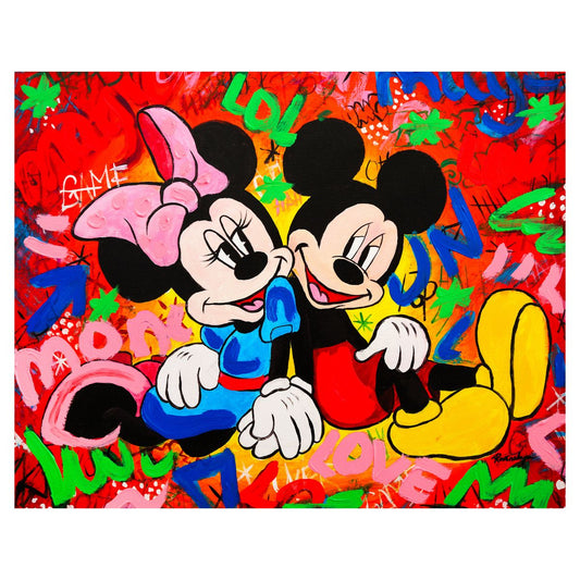 Nastya Rovenskaya- Mixed Media on Canvas "Mickey & Minnie"