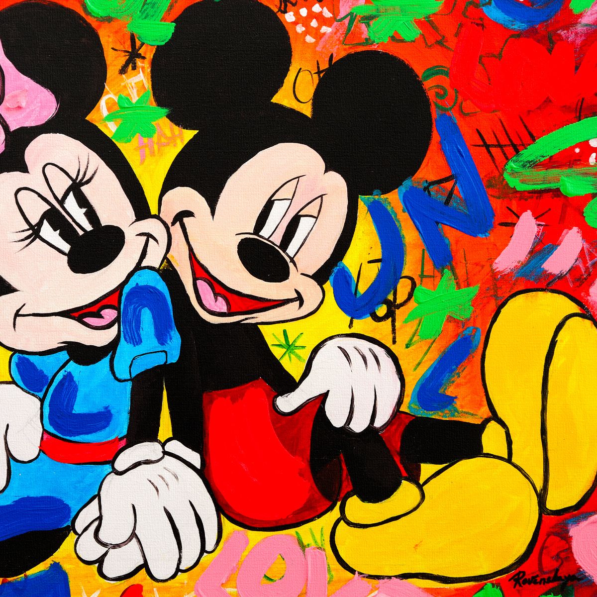 Nastya Rovenskaya- Mixed Media on Canvas "Mickey & Minnie"