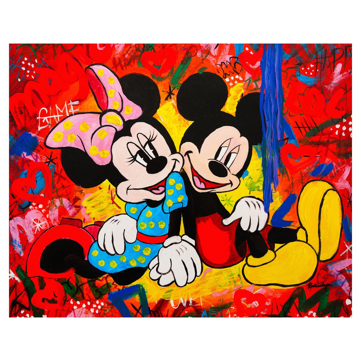 Nastya Rovenskaya- Mixed Media on Canvas "Mickey & Minnie"