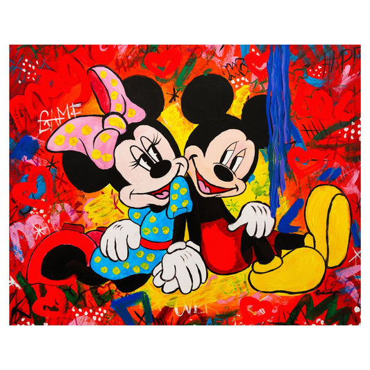 Nastya Rovenskaya- Mixed Media on Canvas "Mickey & Minnie"