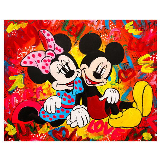 Nastya Rovenskaya- Mixed Media on Canvas "Mickey & Minnie"