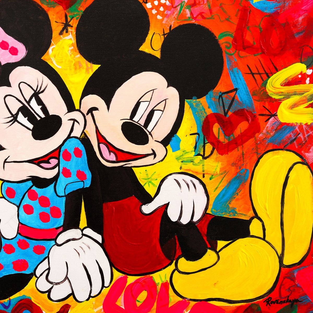 Nastya Rovenskaya- Mixed Media on Canvas "Mickey & Minnie"