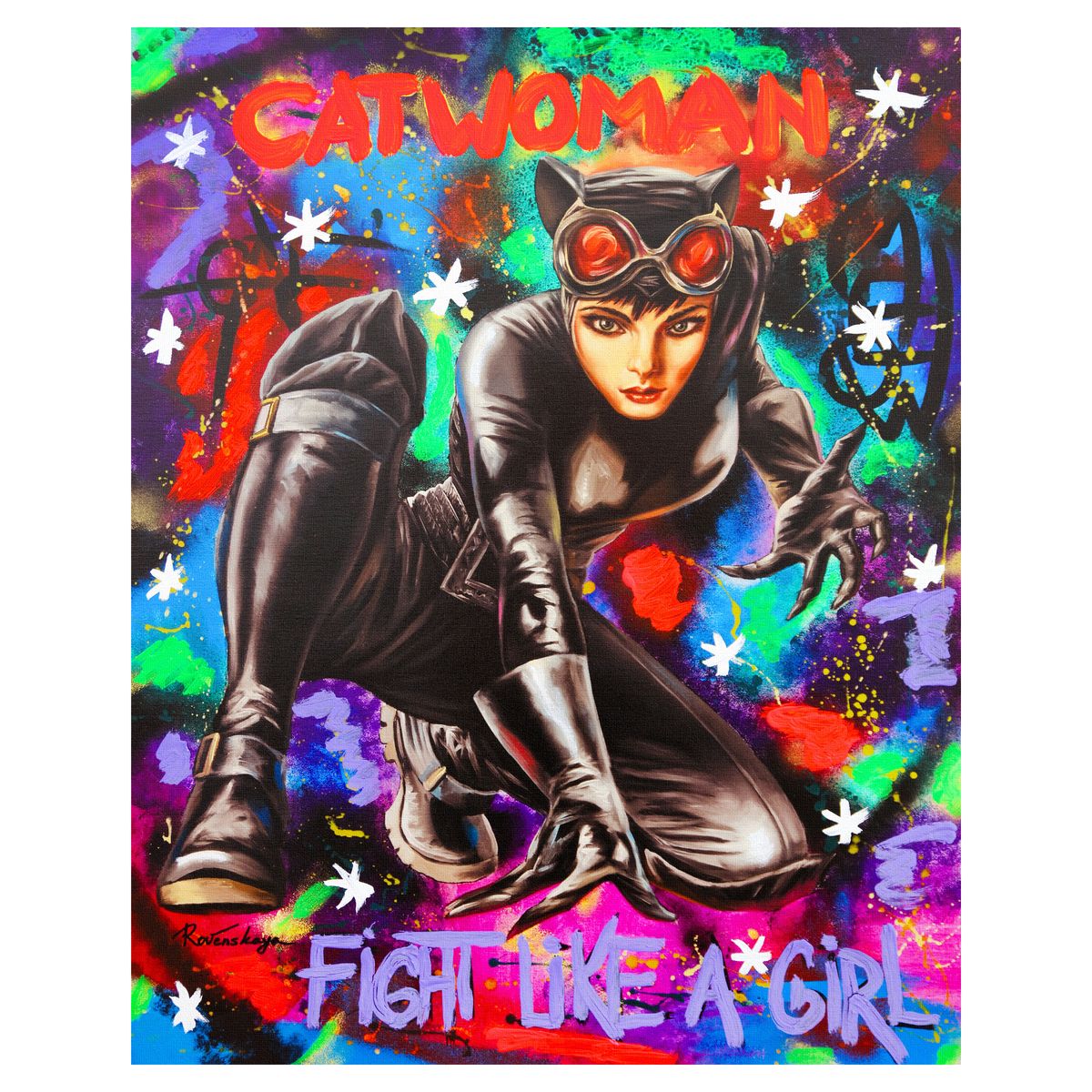 Nastya Rovenskaya- Mixed Media on Canvas "Catwoman"