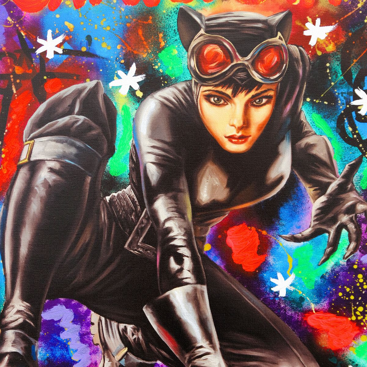 Nastya Rovenskaya- Mixed Media on Canvas "Catwoman"